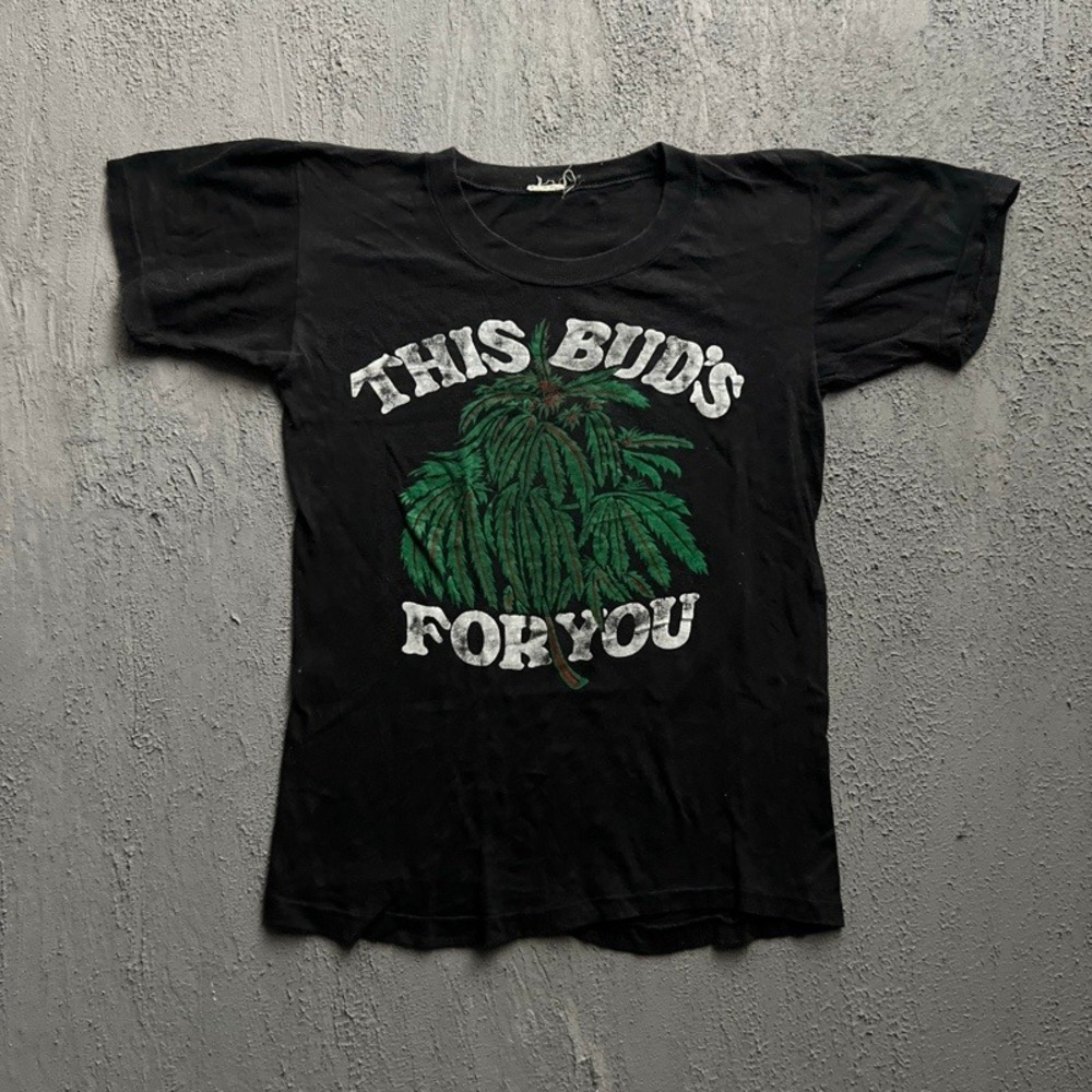 Vintage‎ This Buds For You Weed Shirt Small Black 1970s Pot USA